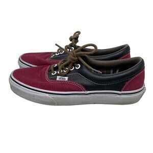 Vans Off The Wall Era Shoe Size 6.5 Lace Up Low Top Leather Plaid Rhubarb Black